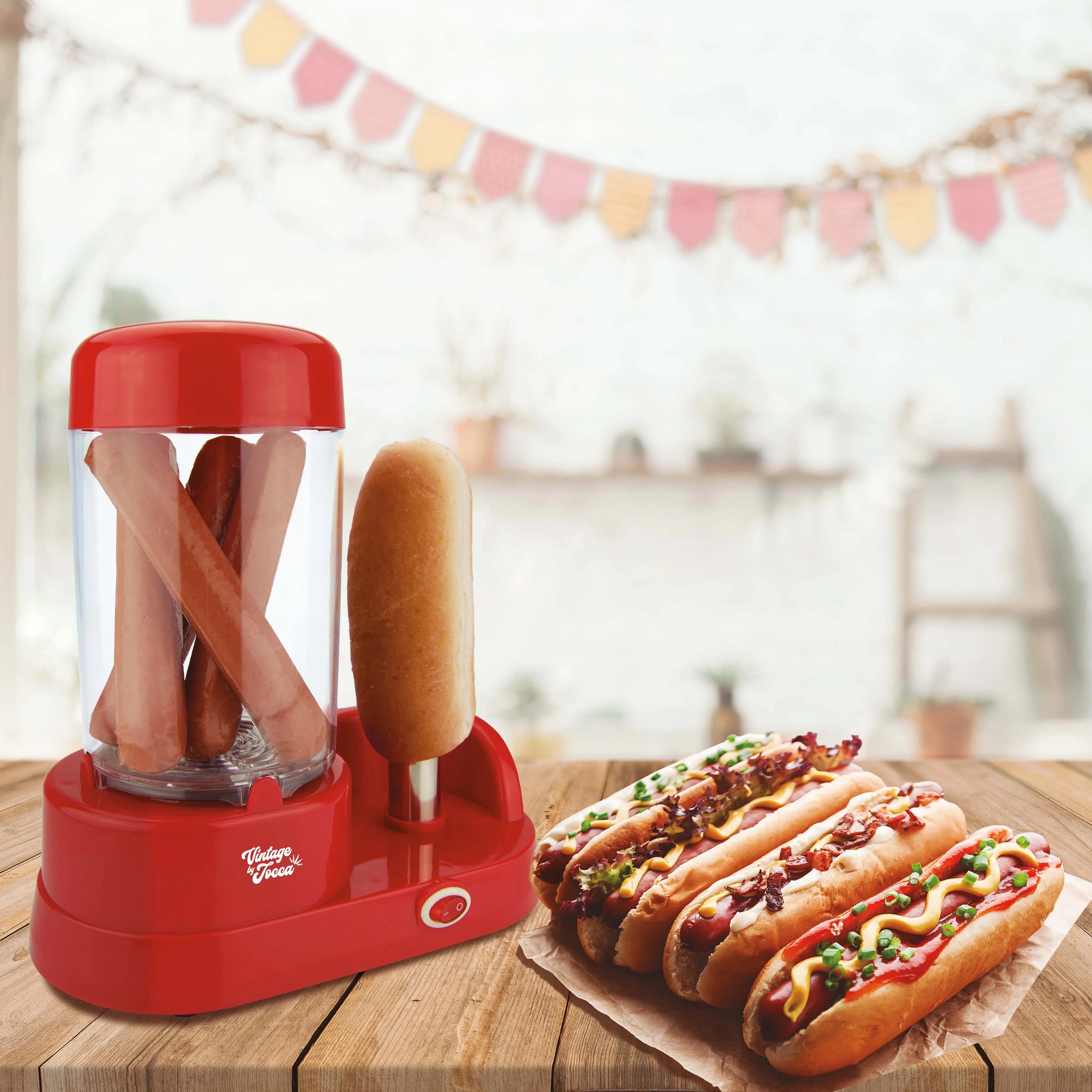 JOCCA marka funny red hot dog MINI maszyna do hot dogów na przyjęcie urodzinowe rodzina zbieranie z pojemnością na 6 kiełbasek i bochenek ogrzewanie