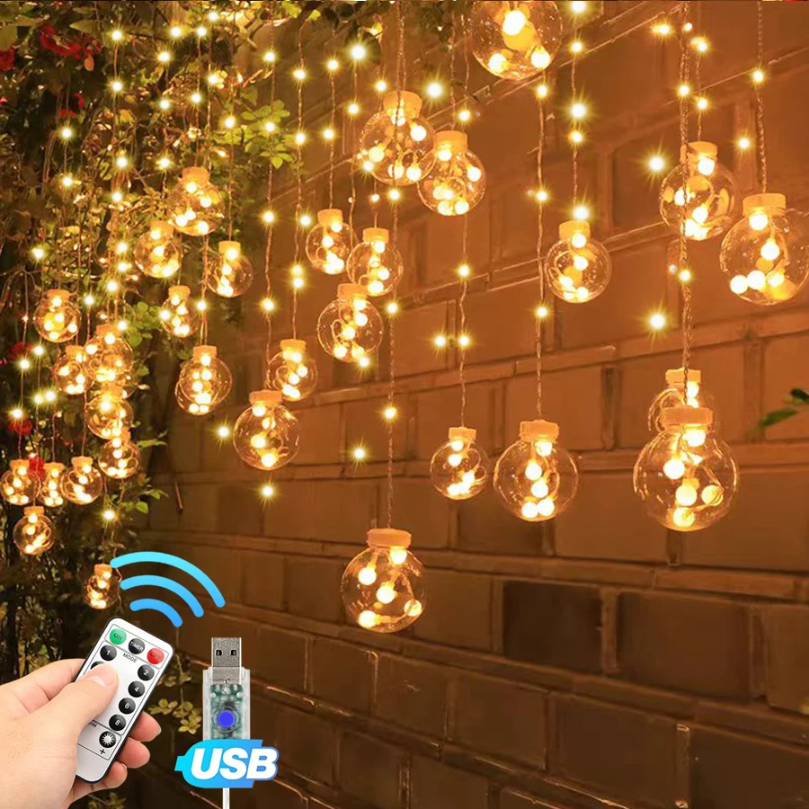 Color/Warm Light Wishing Ball Light String USB with Remote Control 8 Modes, Suitable for Bedroom, Christmas, Wedding, Theme Part