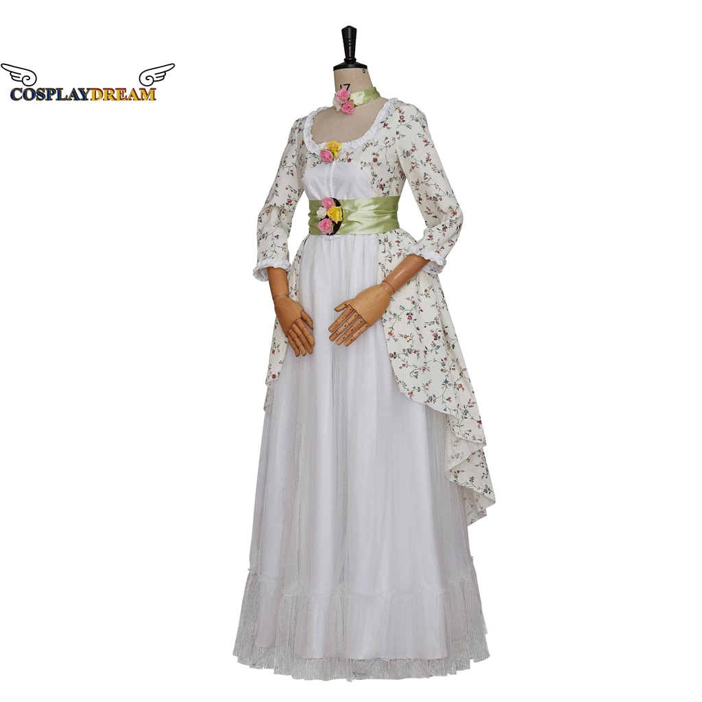 18th Century Women Floral Ball Gown White Picnic Gown Ball Dress Victorian Rococo Dress Medieval Robe a la Anglaise Village Gown