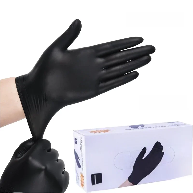 Luvas descartáveis de nitrilo preto, 50/20 peças, sem látex, à prova d'água, duráveis, adequadas
