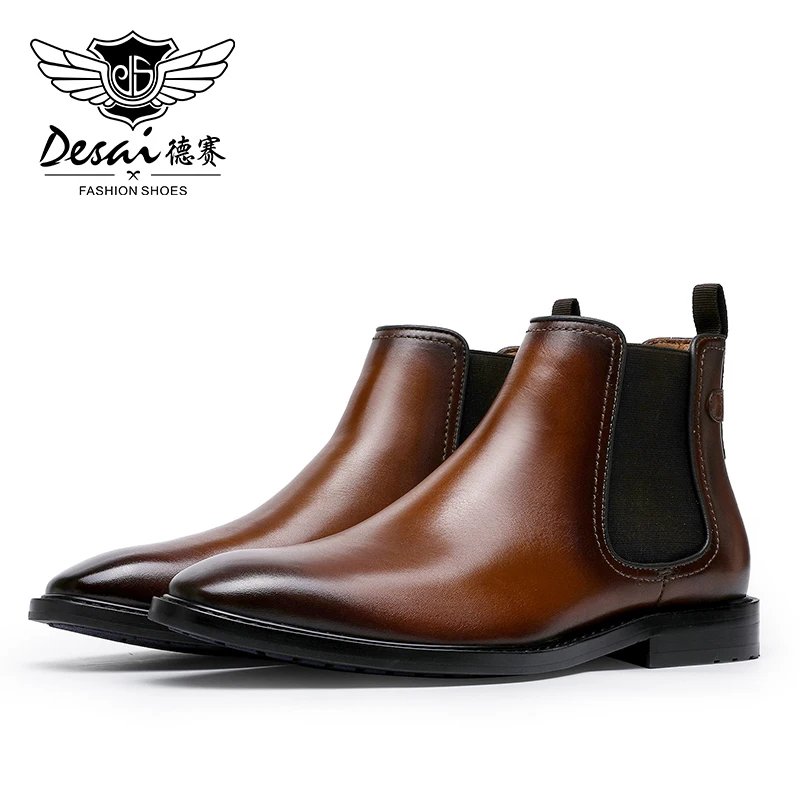 Desai Brand Men\'s Chelsea Boots Work Shoes Genuine Leather Handmade Formal Dress Wedding Business Soft Outsole 2023