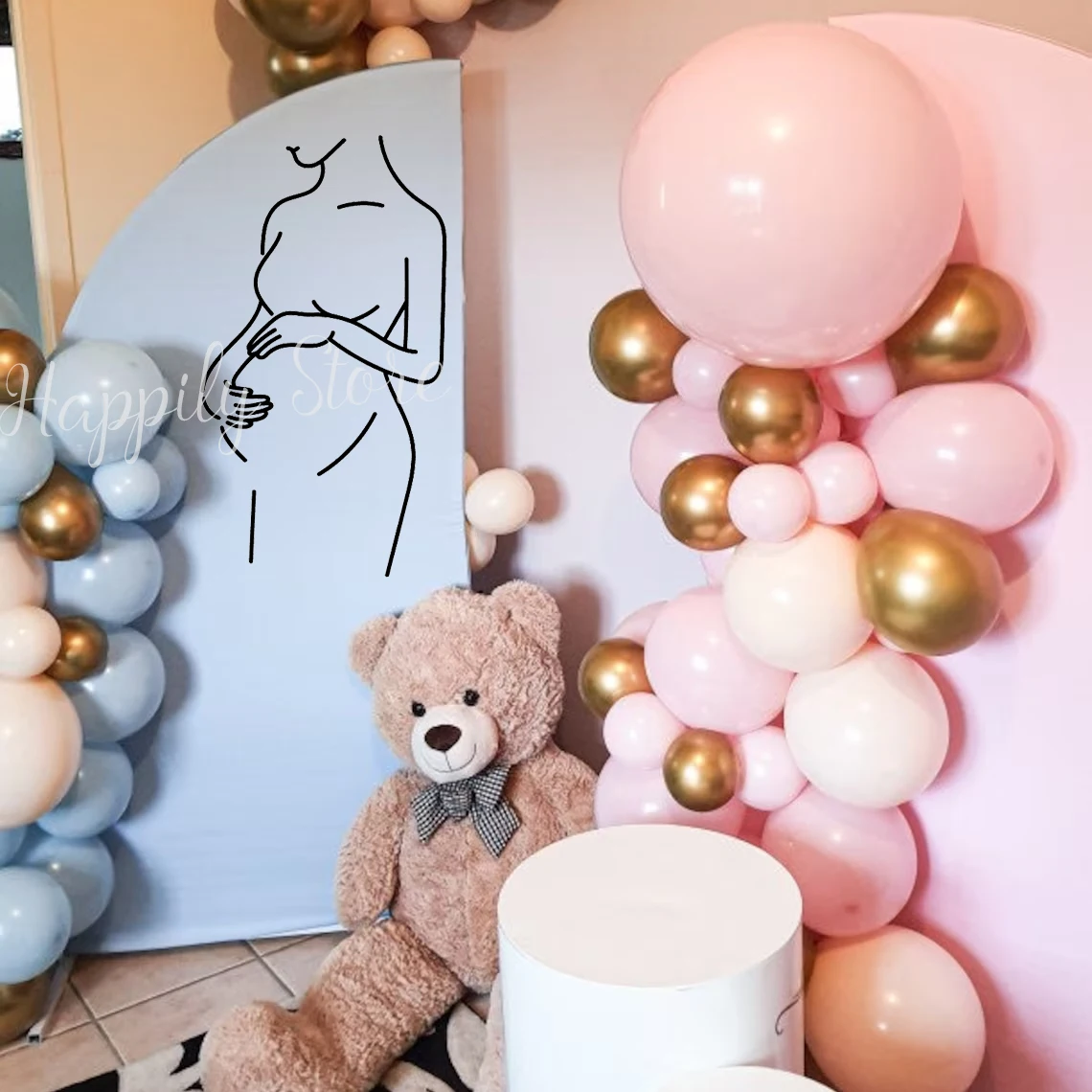 Gender Reveal Party Baby Shower Wall Stickers Pregnant Woman Line Art Vinyl Decals Home Decor Mural Birthday T177
