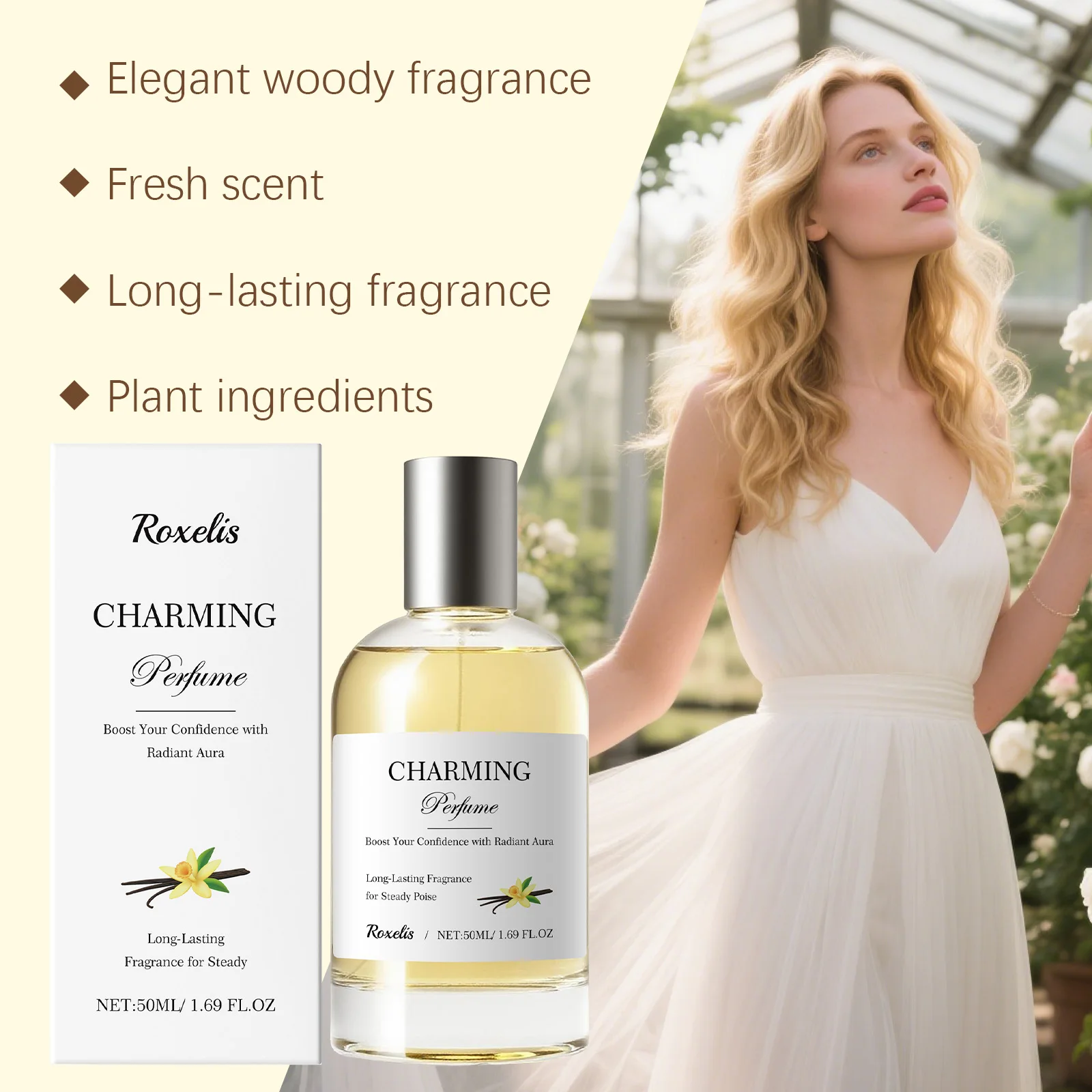 Roxelis 50ml ámbar vainilla Perfume Spray mujeres encantadoras fragancia duradera elegante refrescante aroma citas ámbar Perfume Spray