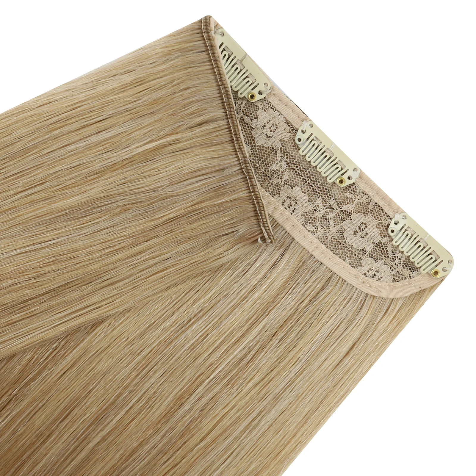 Moresoo One Piece Clip in Hair Extensions Lace Weft Hair 70G 5 Clips 100% Real Human Hair for Girls Natural Look Hair Extension