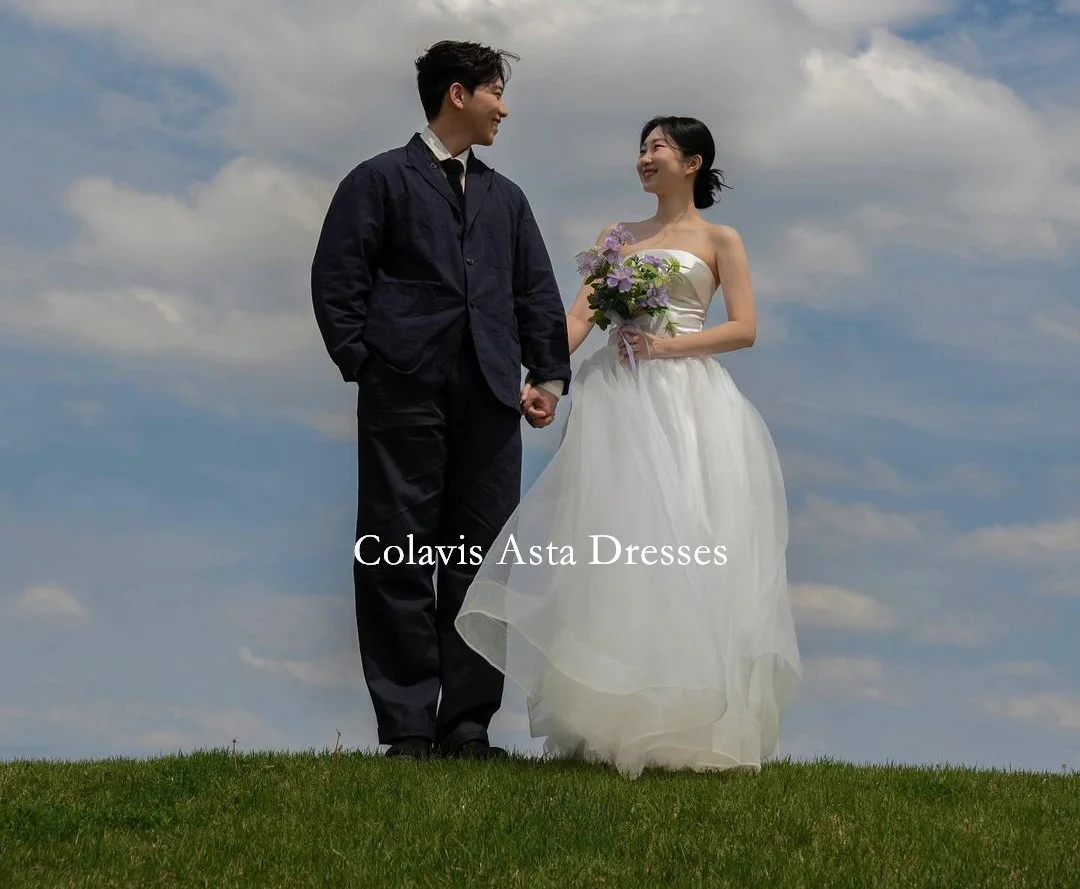 

Colavis Asta Korea Organza Simple Wedding Dress Custom Made Formal Bride Dress Strapless 웨딩드레스 Photoshoot Wedding Gown Bridal