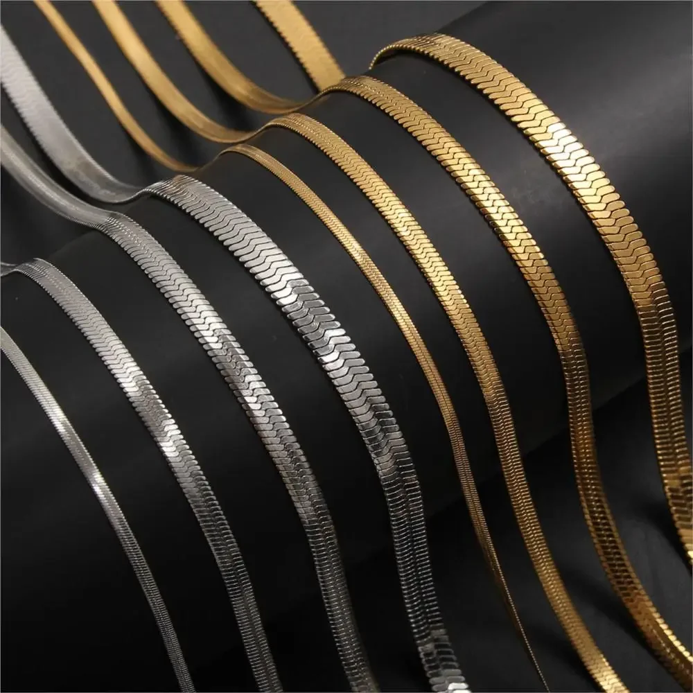 Bwise 2-5mm Szerokość Płaski łańcuszek ze stali nierdzewnej Naszyjnik Hot Fashion Herringbone Złoty łańcuszek węża dla mężczyzn Biżuteria prezentowa dla kobiet — zdjęcie 2