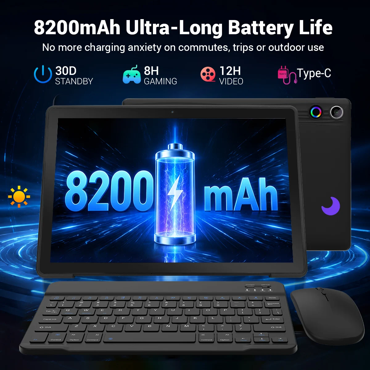 URAO A7L 10.95 Inch Tablet PC Octa Core A523 Android 15 24GB RAM+128GB ROM 6800mAh Battery HD Screen Dual Camera Bluetooth Keyboard Mouse Stylus Full Set Gaming Learning Office Tablet