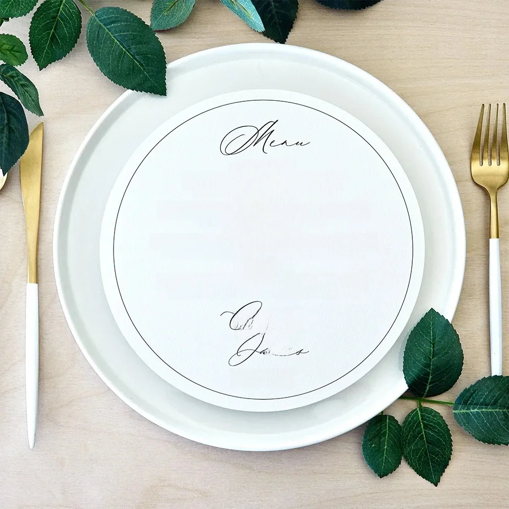 Okrągłe Karty Menu Personalizowane Karty Menu na Ślub, Uroczystość Przyjęcia Weselnego, Baby Shower, Urodziny, Dekoracje na Stół, Karty Stołowe 8 Cali — zdjęcie 2