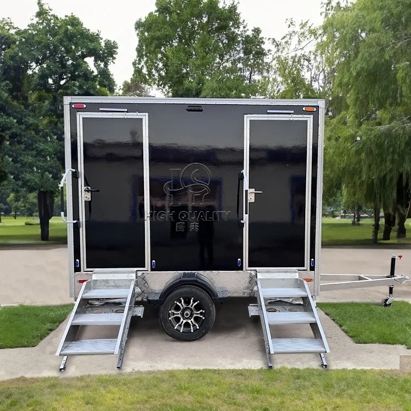 Portable Toilet Trailer 2 Station Luxury Restroom Trailer Shower Rooms Prefab House Camping Mobile Toilet Trailer
