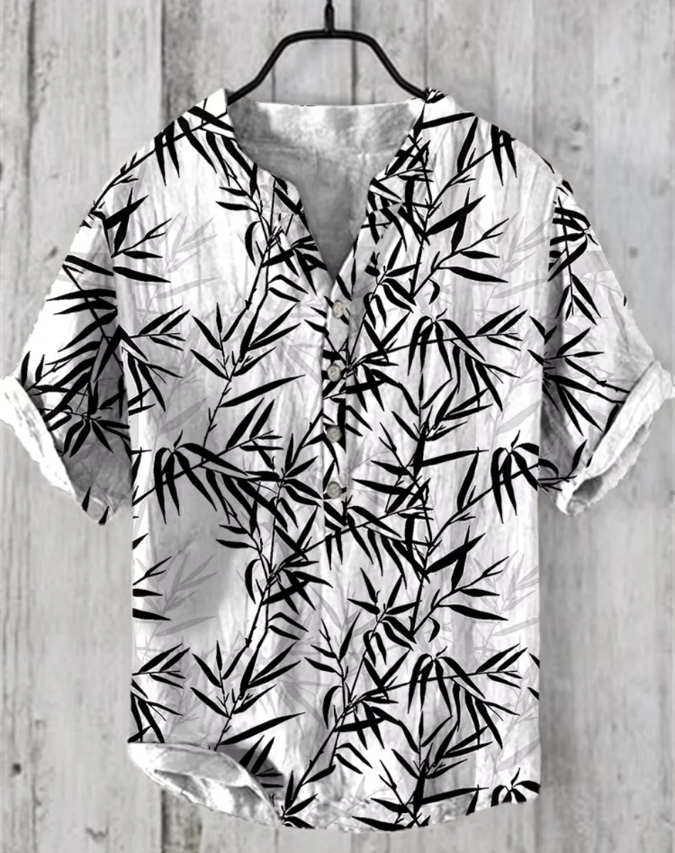 Мужская рубашка с короткими рукавами, высококачественная льняная ткань в стиле ретро, модный мужской наряд в китайском стиле, топ на пуговицах, V-образный вырез