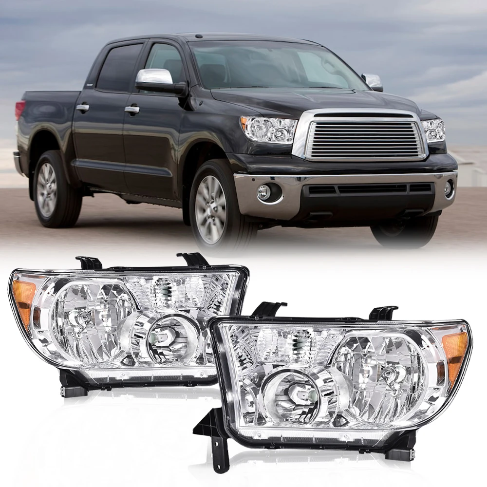

Янтарные угловые хромированные фары, подходящие для Toyota Tundra 08-17 2007-13, Sequoia 811100C051, 811500C051 хромированный корпус, прозрачные линзы