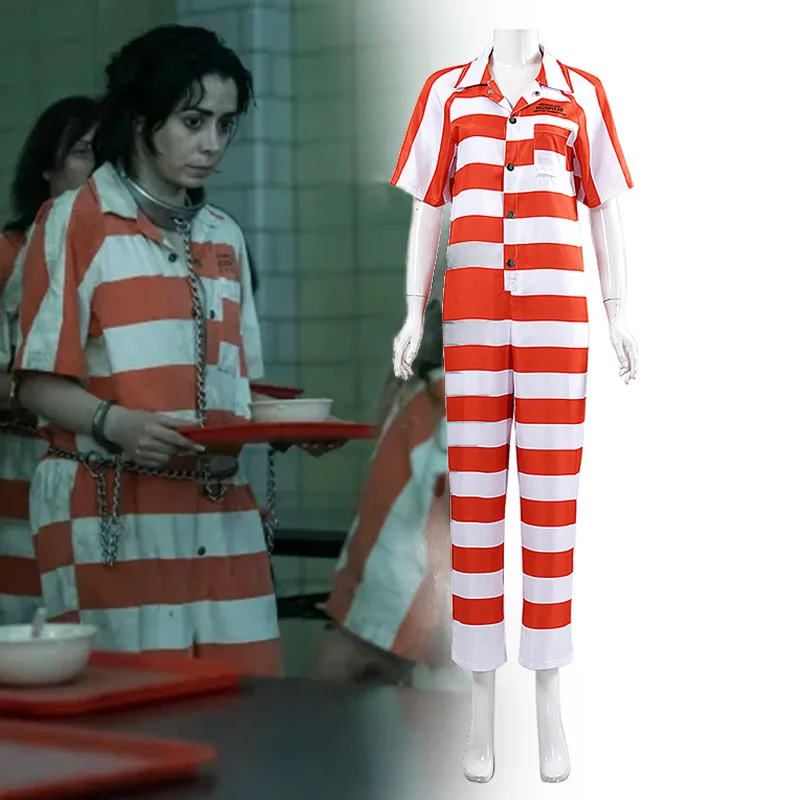 Взрослый фильм пингвин оранжевый полосатый госпита тюремная форма комбинезон костюм на Хэллоуин криминальный соконус женский косплей