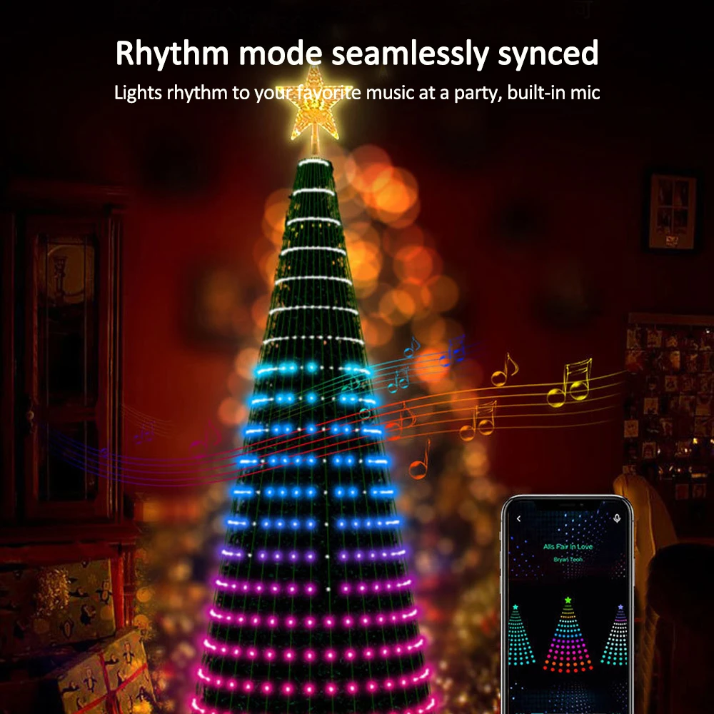 Imagem -06 - Inteligente Árvore de Natal Toppers Luzes Multicolor Fada Led Star String Cachoeira Xmas App Bluetooth Home Quintal Faça Você Mesmo Ativado