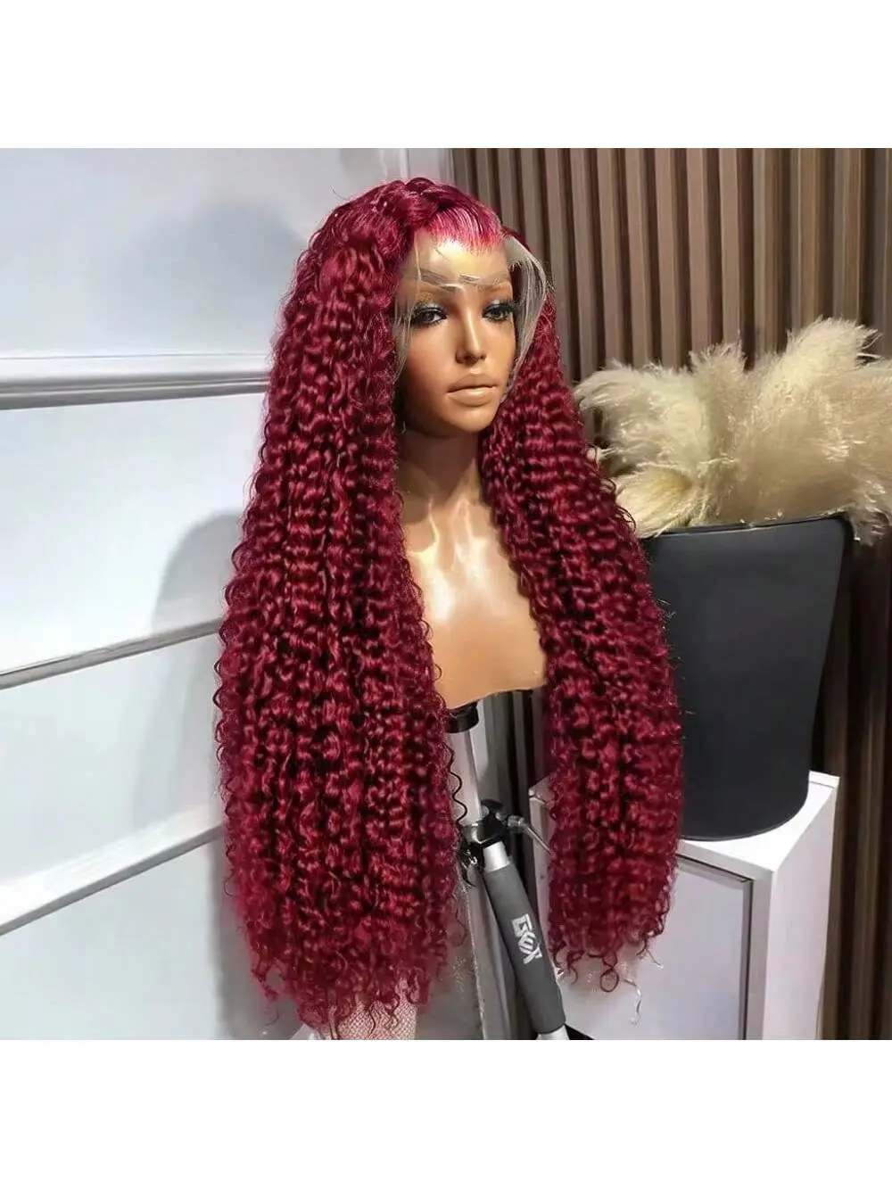 200密度ディープウェーブ99Jバーガンディ13x4レースフロントウィッグ人毛カーリー30インチHDレースフロントウィッグ女性用