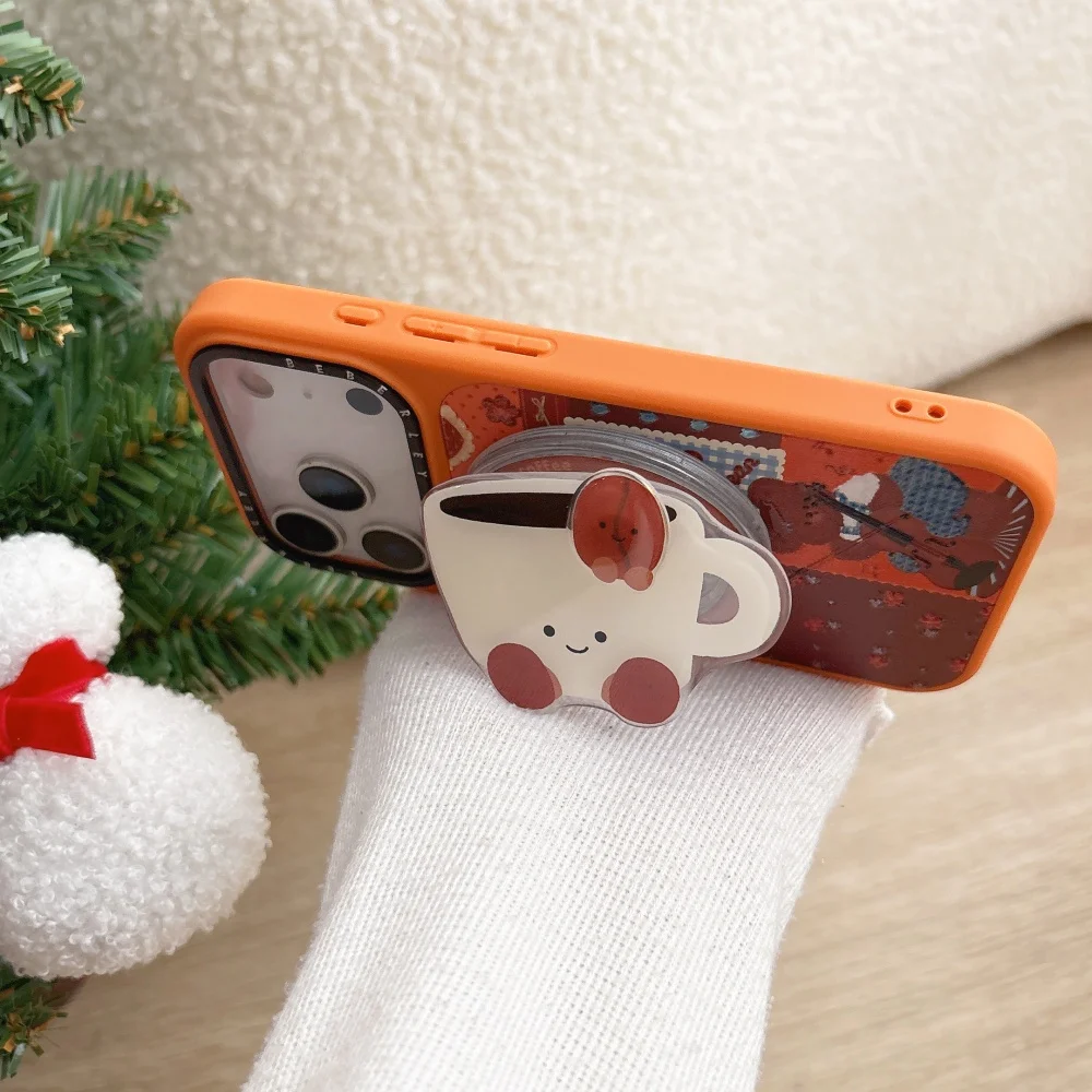 قهوة الدب الموسيقية ثلاثية الأبعاد المنقوشة لحافظة الهاتف المحمول ذات الحامل المغناطيسي، مناسبة لهاتف iPhone 14/15/16/17Pro، حافظة واقية