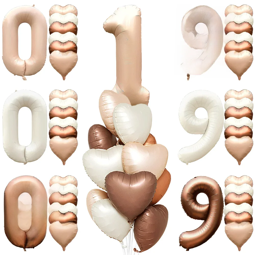 40in Cream Big Number Balloon 18in Three Color Love Foil Helium Balloons Adult Birthday Set Boys Girls 1st Birthday Decorations — zdjęcie 2