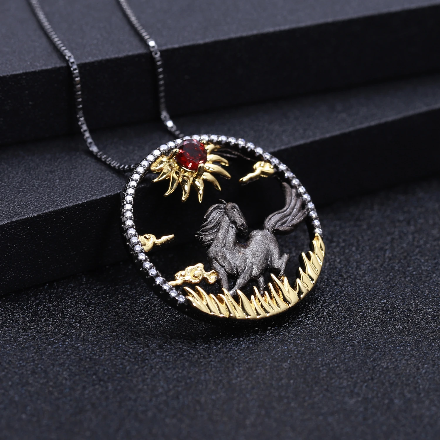 GEM'S BEAUTY Chinese Zodiac Birthday Pendant Natural Garnet 925 Sterling Silver Gemstone Necklaces Animal Fine Jewelry for Women