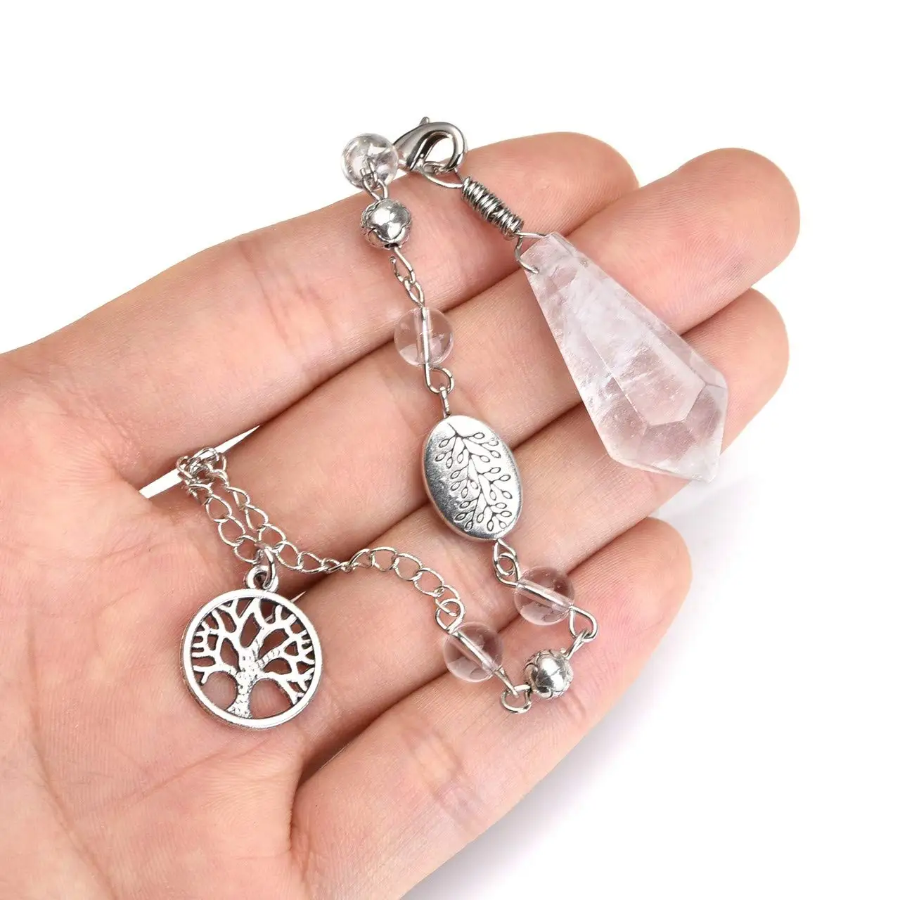 Natural Stone Clear Quartz Pendant Rock Crystal Pendulums for Dowsing Divination Reiki Healing Hexagonal Spiritual Pendulos X128