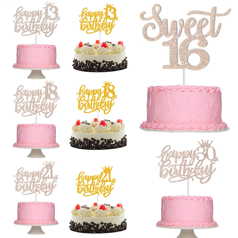 New Number Paper Flash Powder Cake Decoration Happy Birthday 13 16 18 21 30 40 years old Birthday Party Supplies Cake Toppers