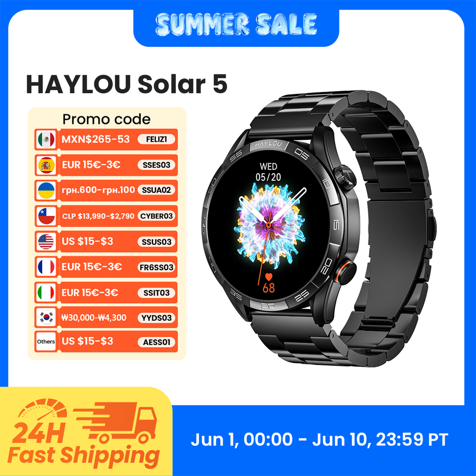  HAYLOU Solar 5 Voice Calling Smartwatch 1.58'' AMOLED Display 60Hz Smart Watch 24H Health Monitoring Sports Smartwatch for Men 