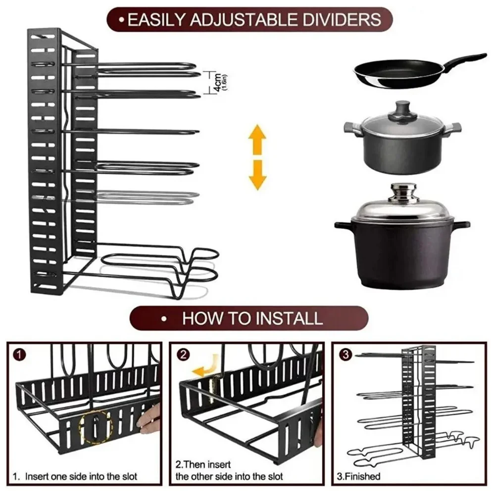 Multifunctional Pot Pan Storage Rack 8 Tiers Pot Frying Pan Lid Storage Rack Organizer Kitchen Pot Stand Holder Pans Holder Dowe