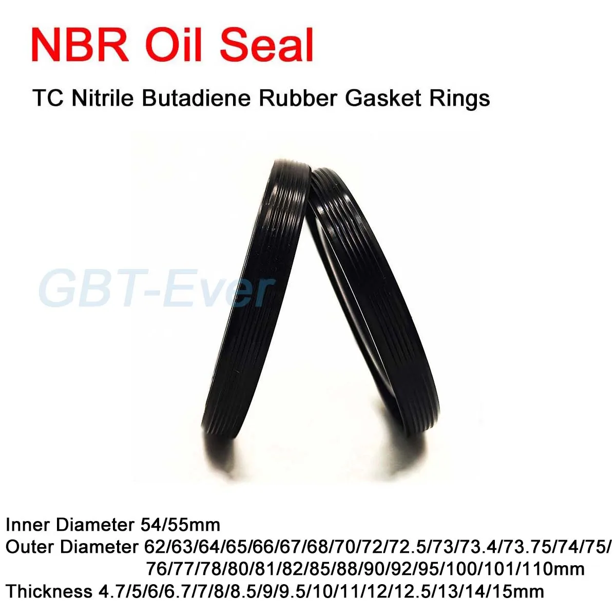 

NBR Framework Oil Seal ID 54/55mm OD 62-110mm THK 4.7-15mm TC Nitrile Butadiene Rubber Gasket Rings Cover Double Lip with Spring