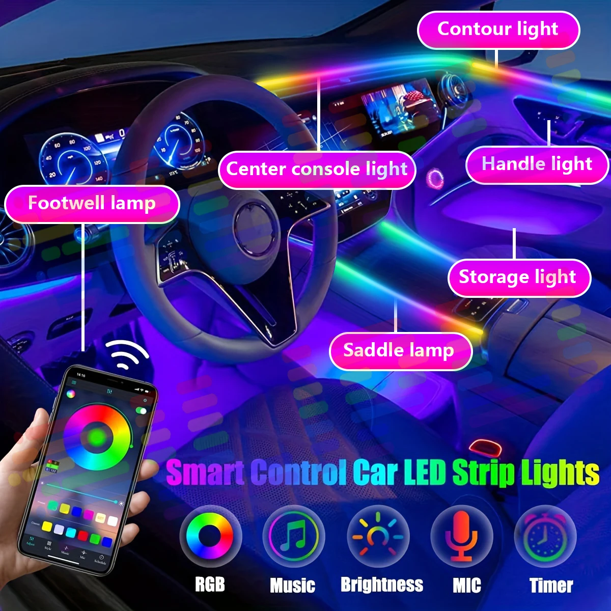 

22 In 1 Car Ambient Lights RGB 64 Colors LED Interior For BMW F15 F16 G20 G30 G01 G02 G05 F10 F20 F30 G07 F34 Car Accessories