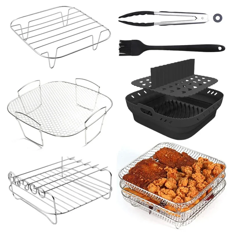 Aço inoxidável Air Fryer Rack para Ninja, dupla camada grelhar Rack, cesta Airfryer quente,