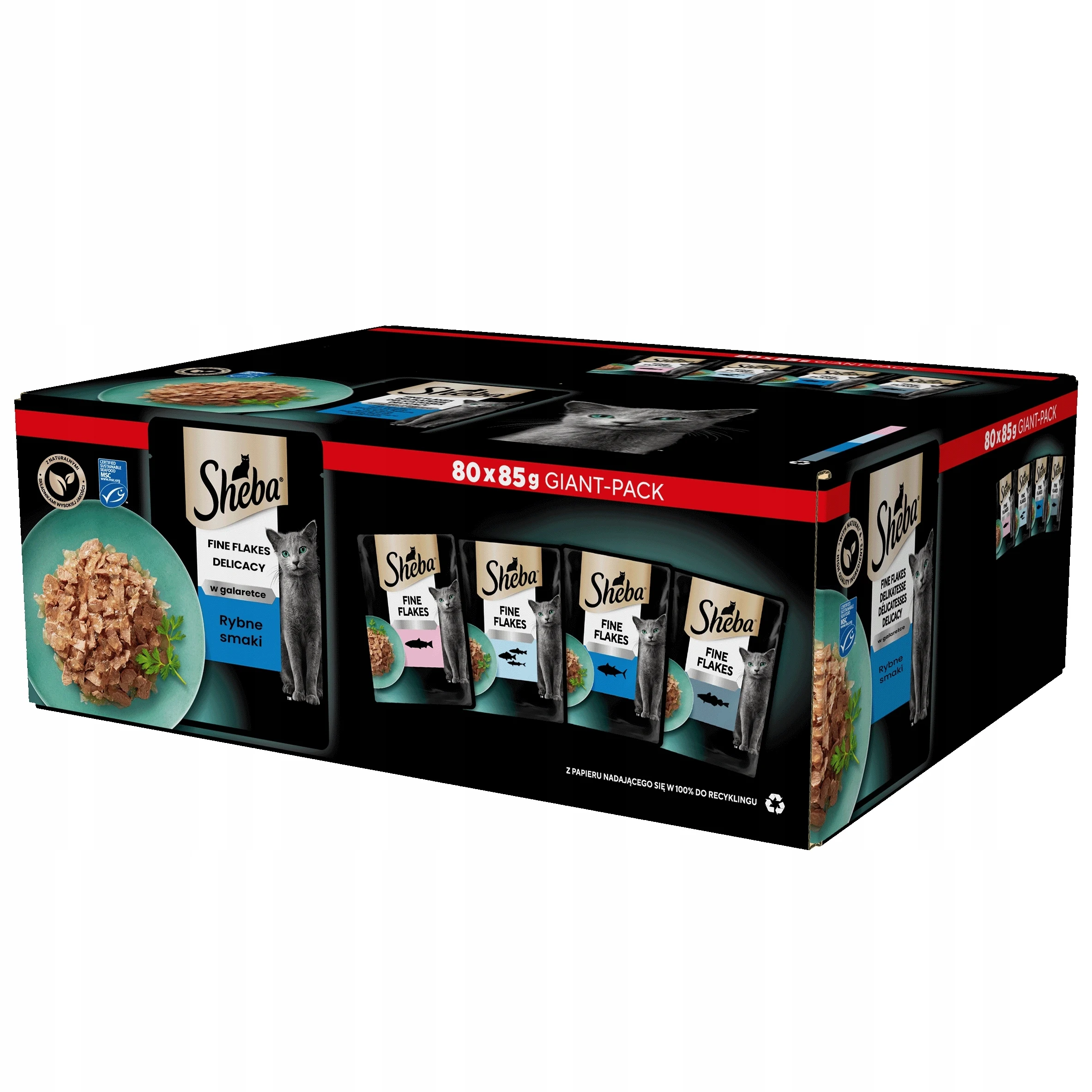 Sheba Comida húmeda para gatos Sabores de pescado en gelatina 85 g x 80