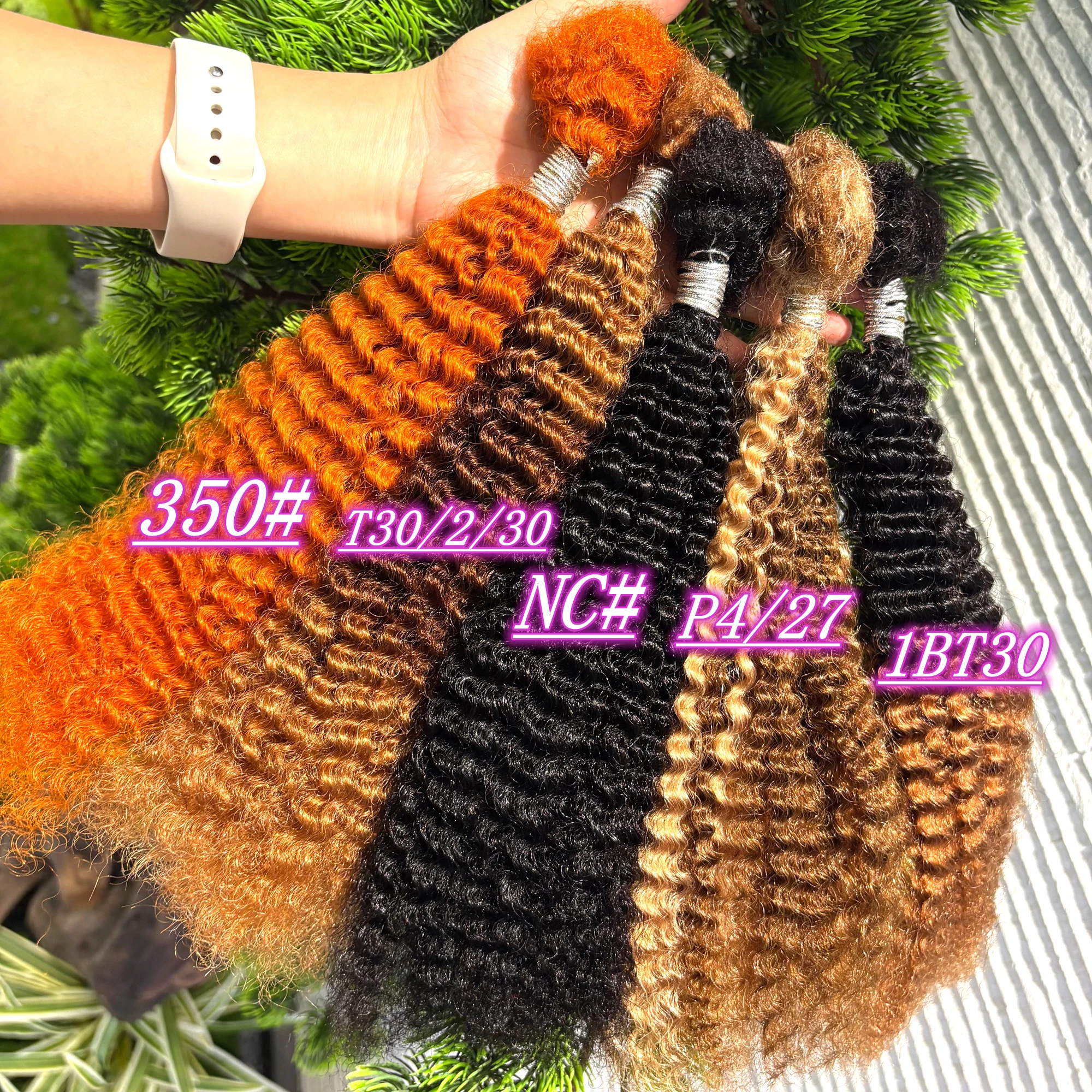 350# Ginger Afro Kinky Curly Human Hair Bulk Extensions No Weft for Permanent Micro Locs/Twists/Braids/Repair Locs 30g/Pack