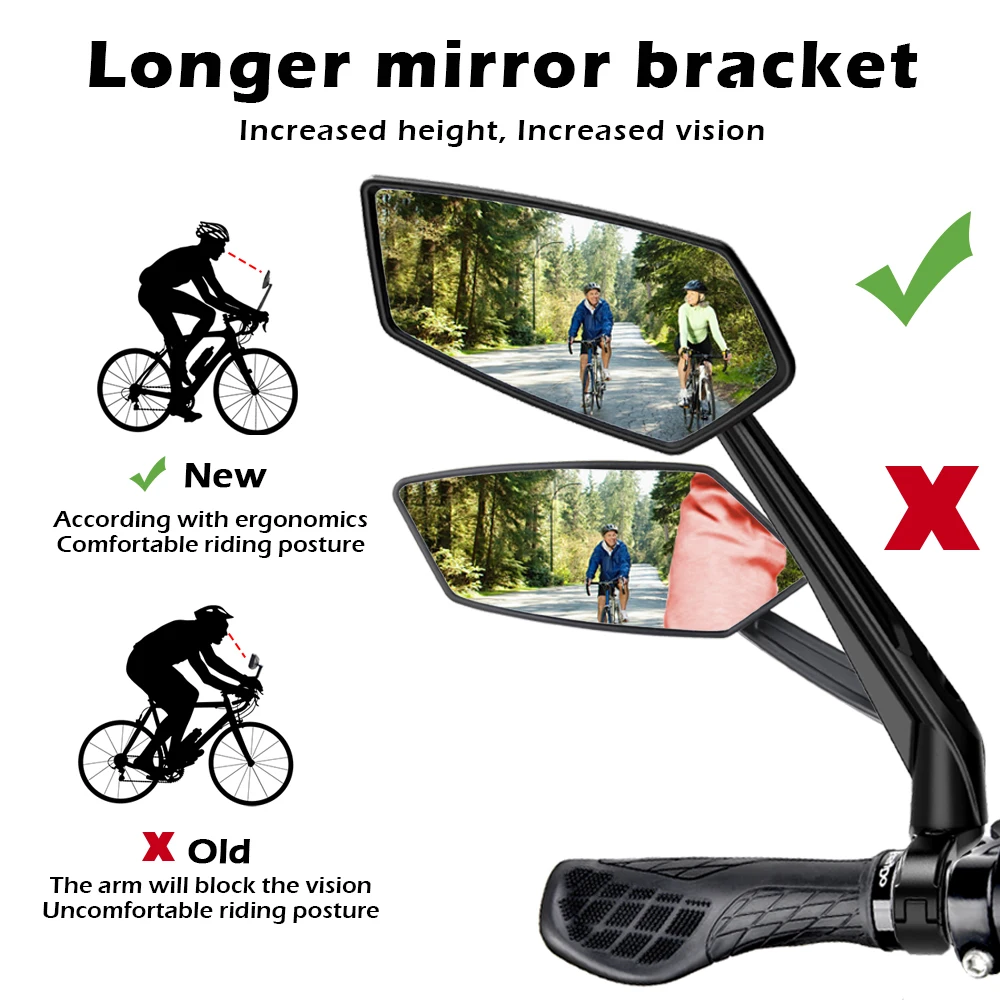 Easydo Bicycle Rear View Mirror MTB Wide Range Adjustable Angles Reflector Handlebar E Bike Scooter Mirrors Accessories