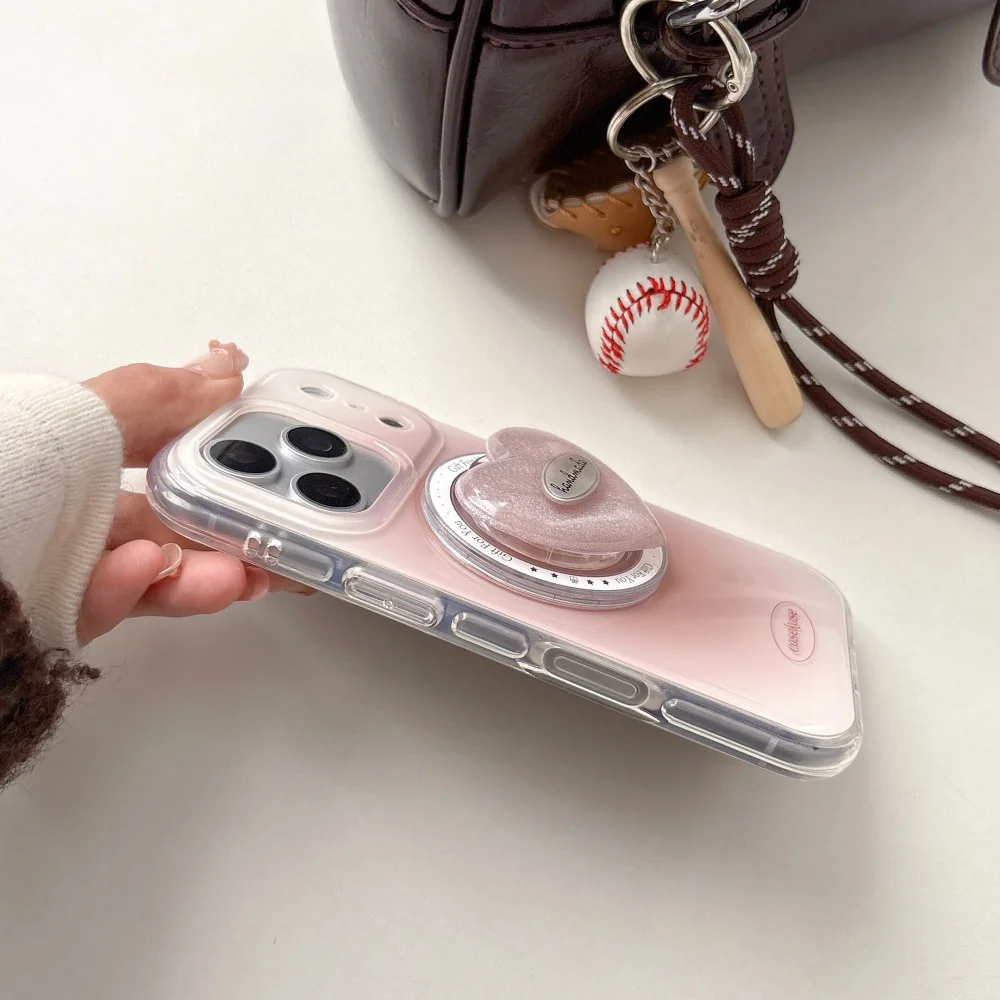 Koreańskie etui na telefon INS w kolorze brązowym z motywem kwitnącej miłości, z uchwytem MagSafe, do modeli 14, 15, 16, 17 Pro Max, etui ochronne, modne, słodkie etui na telefon. — zdjęcie produktu 2