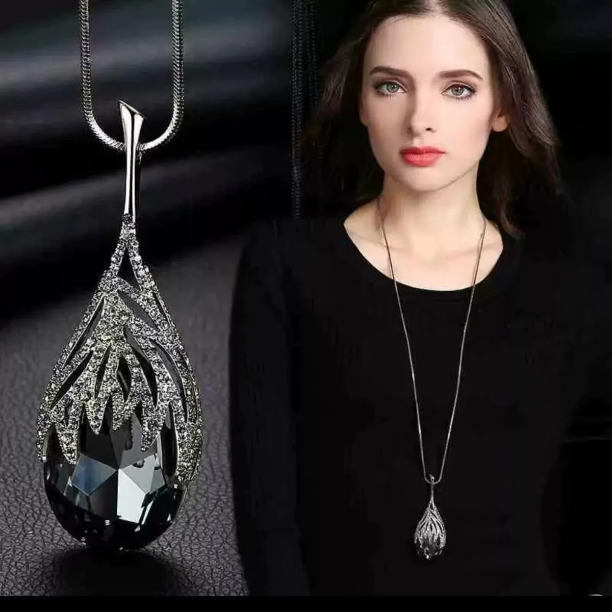 Modne niebieskie szary kryształowy naszyjnik Collier Femme długie naszyjniki dla kobiet kreatywne naszyjniki i wisiorki akcesoria