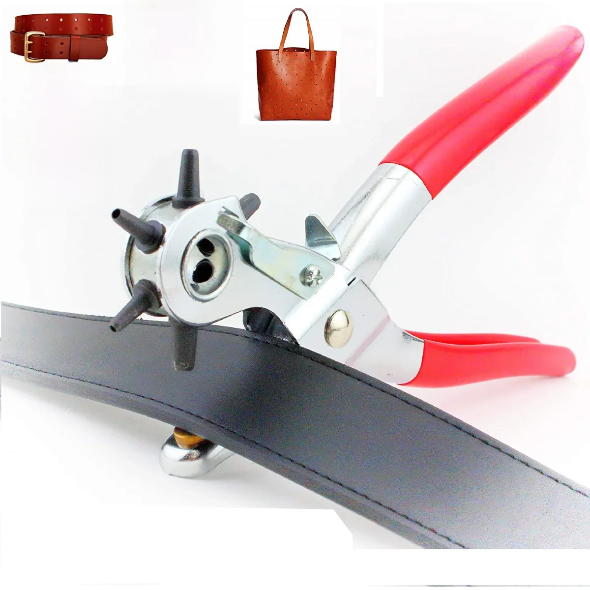 Lederen perforator, 9" riemperforator voor leer, zwaar gebruik, 6 maten draaibare lederen riem handperforator - afbeelding 2