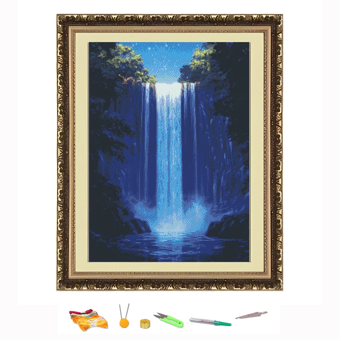 

Cross Stitch Embroidery waterfall Landscape Thread Drawing DIY Needlework Kit Decorate Printed on Canva 11CT