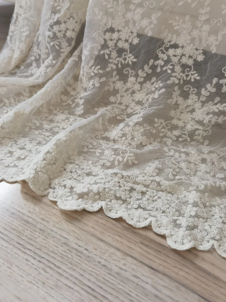 

1 ярд натуральной вышитой кружевной ткани с ажурным узором, тюль с вышивкой мелкими цветами, свадебная ткань для головных уборов, ширина 51 дюйм