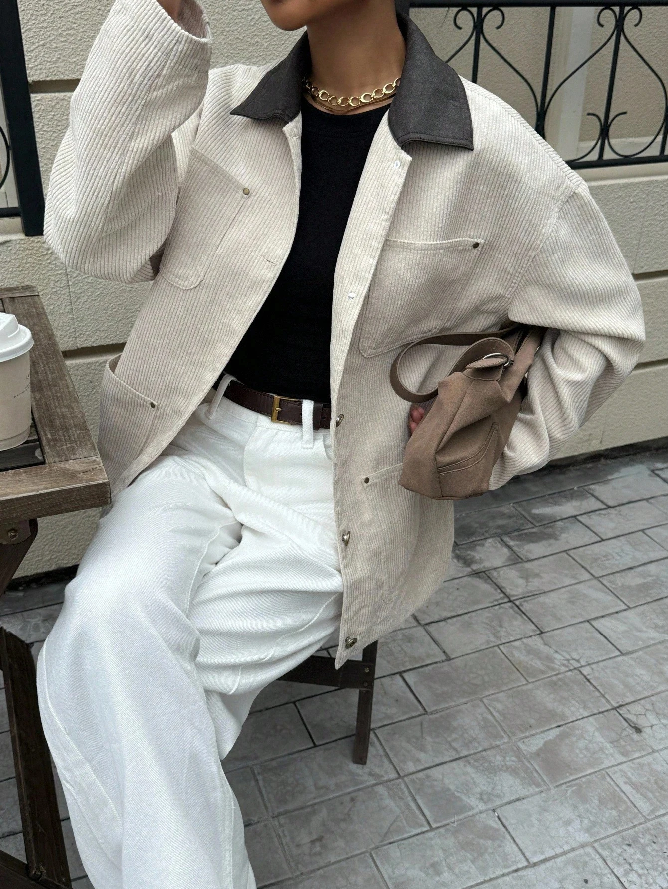 

2025 New Arrival Contrast Color Collar Corduroy Jacket Business Casual Work Office Elegant Teacher Daily Streetwear for Women