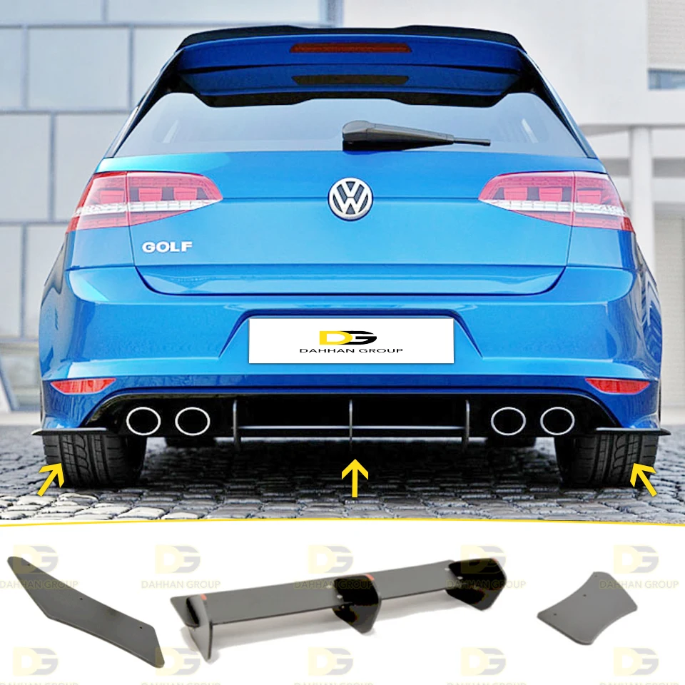 V.W Golf MK7 2013 - 2016 R Max Design Rear Diffuser Splitter Blades Matte Black High Quality CNC Made ABS Plastic R Kit