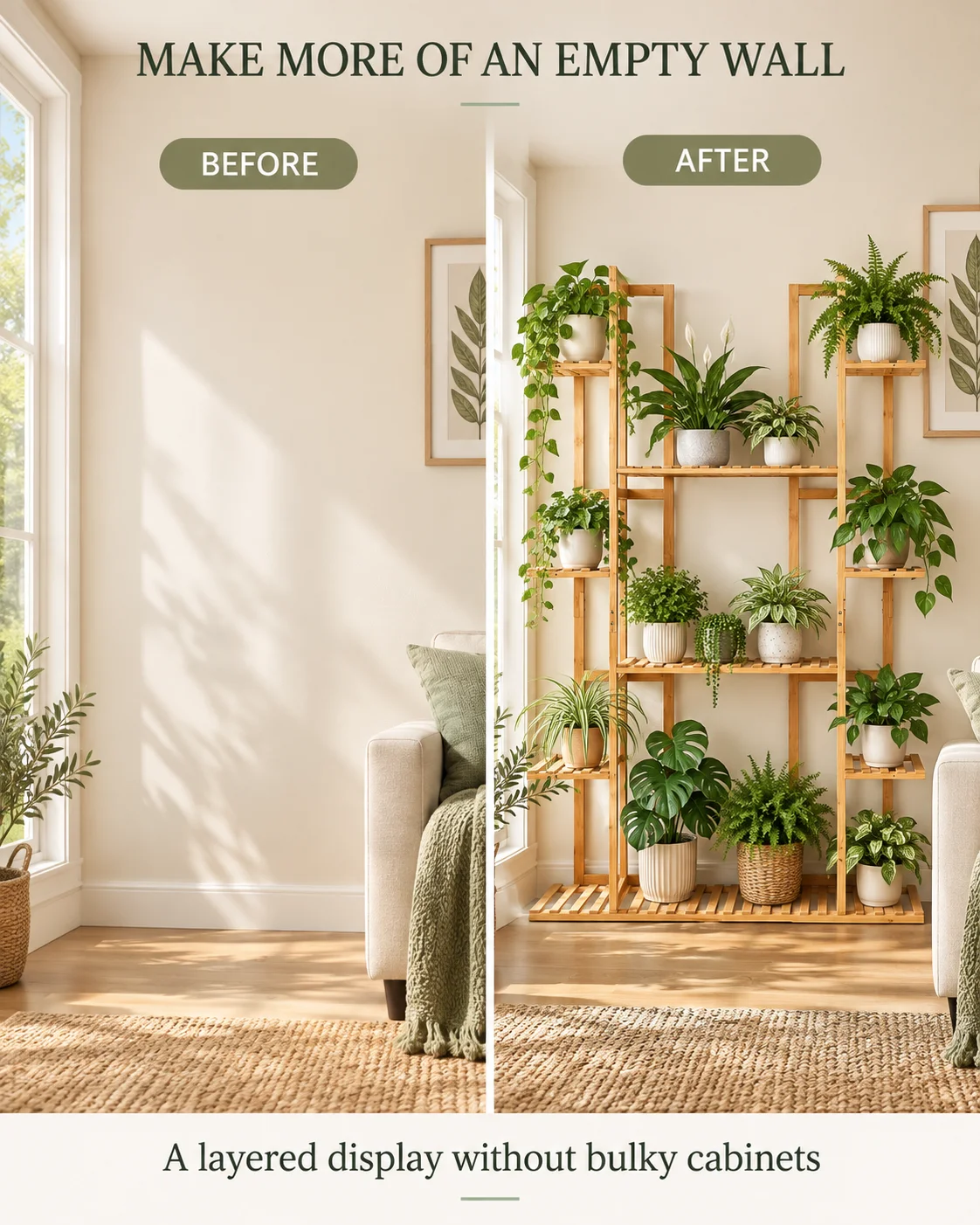 Multi-Tier Bamboo Plant Stand 48in Tall Wooden Flower Pot Display Shelf for Indoor Living Room Balcony Corner