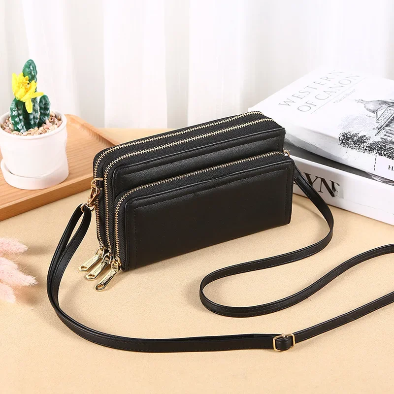 Portfel damski dwuwarstwowy o dużej pojemności kopertówka na ramię Crossbody torba na telefon komórkowy portmonetka etui na karty torebki damskie — zdjęcie 2