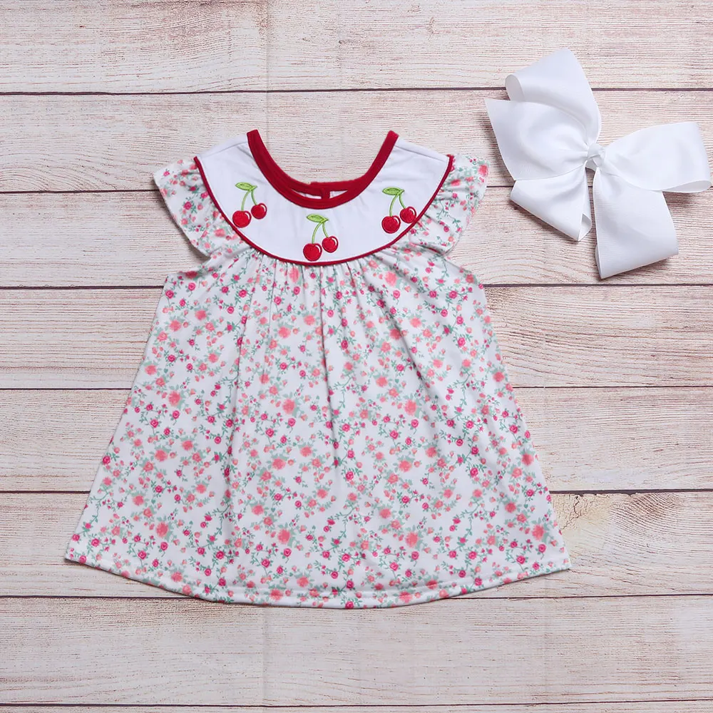 2022 Baby Girl Clothes Cotton Dress Summer Bodysuit Cherry Embroidery One Piece Beautiful One Piece Pink Dress For 1-8T Girls