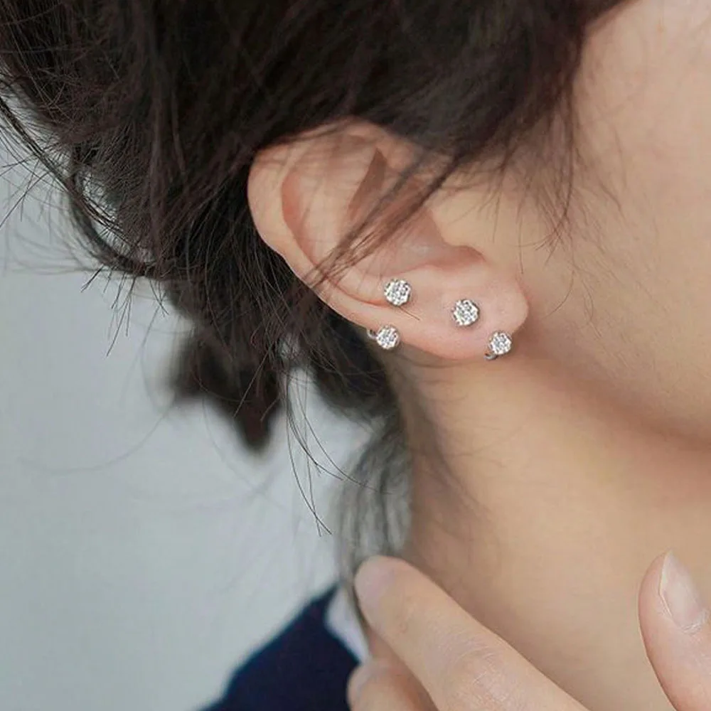 3Pcs Sparkling Soft Ceramic Horseshoe Ball Stackable Hoop Earrings