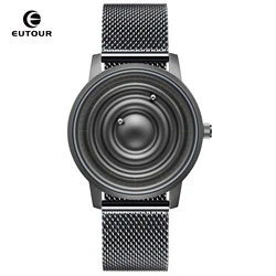 EUTOUR-reloj magnético para hombre y mujer, cronógrafo de pulsera de cuarzo con rodamiento de bolas, inoxidable, par