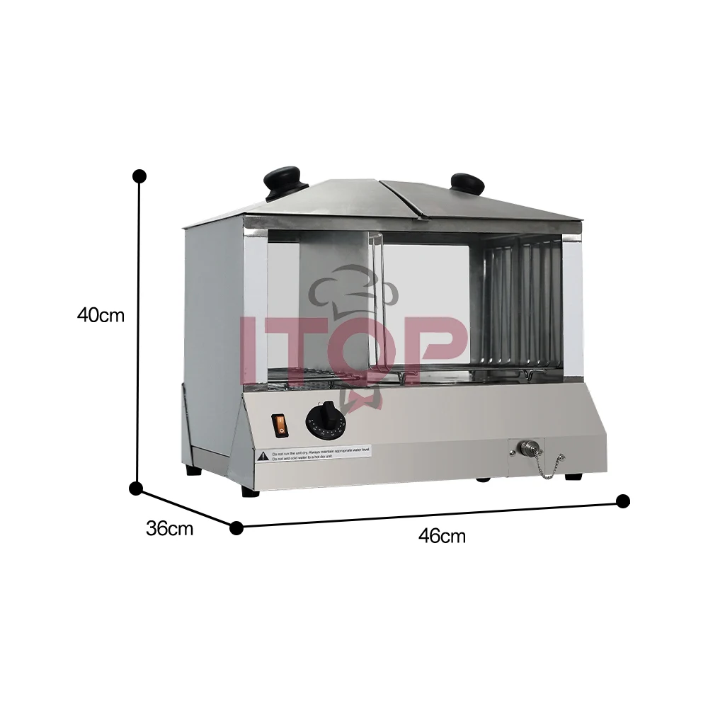 ITOP – cuiseur vapeur électrique pour Hot-Dog, pour saucisses et brioches, avec verre trempé, plage de température 30-80 °c