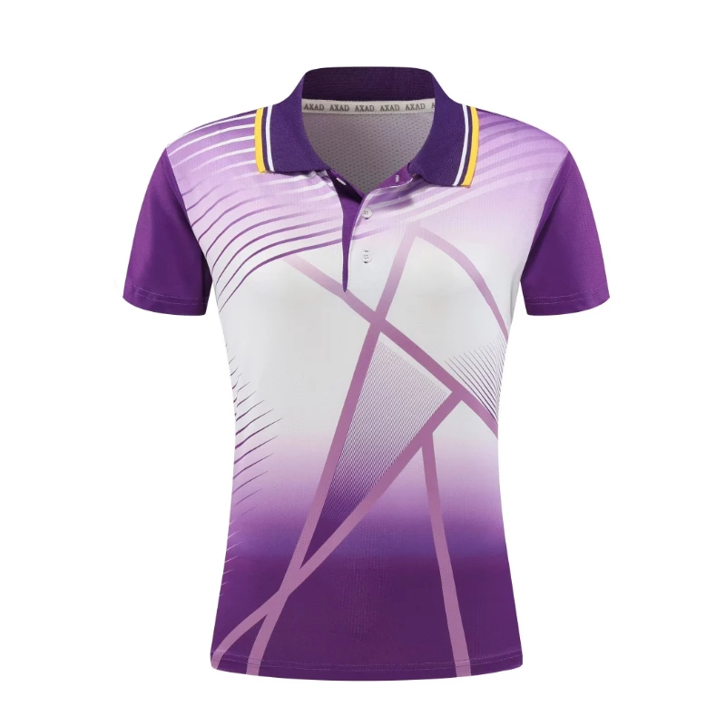 Polo unissex de manga curta, homens e mulheres, azul, roxo, badminton, camiseta de tênis de mesa, pingue-pongue, tops esportivos respiráveis, 2024