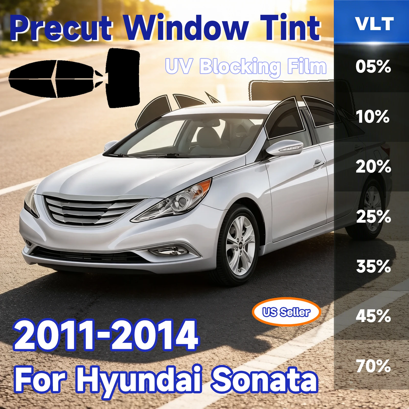 

PreCut Window Tint Car For Hyundai Sonata 2011-2014 All Sides Sun UV-IR Blocking Heat &Glare 2Ply Window Protector Films Shade