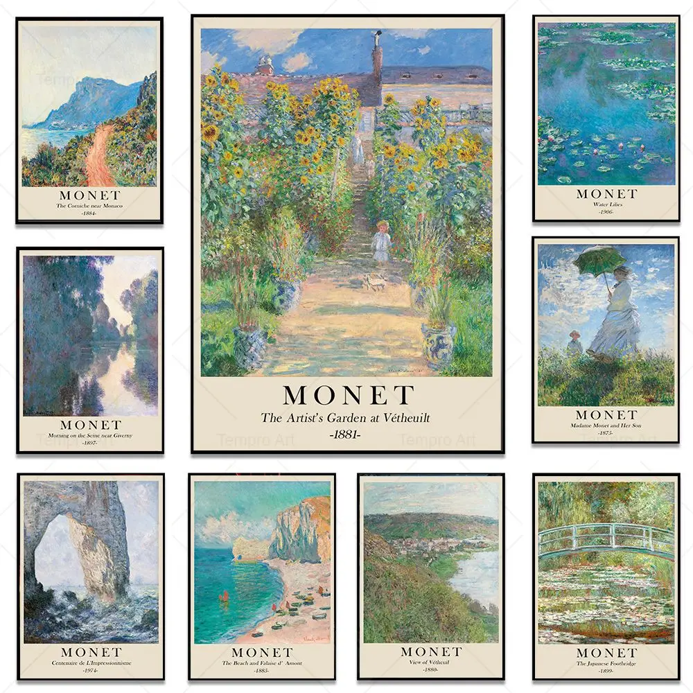 

Monet Poster Claude Monet Garden Landscape Abstract Vintage Wall Art Canvas Painting Prints Wall Pictures Living Room Home Decor