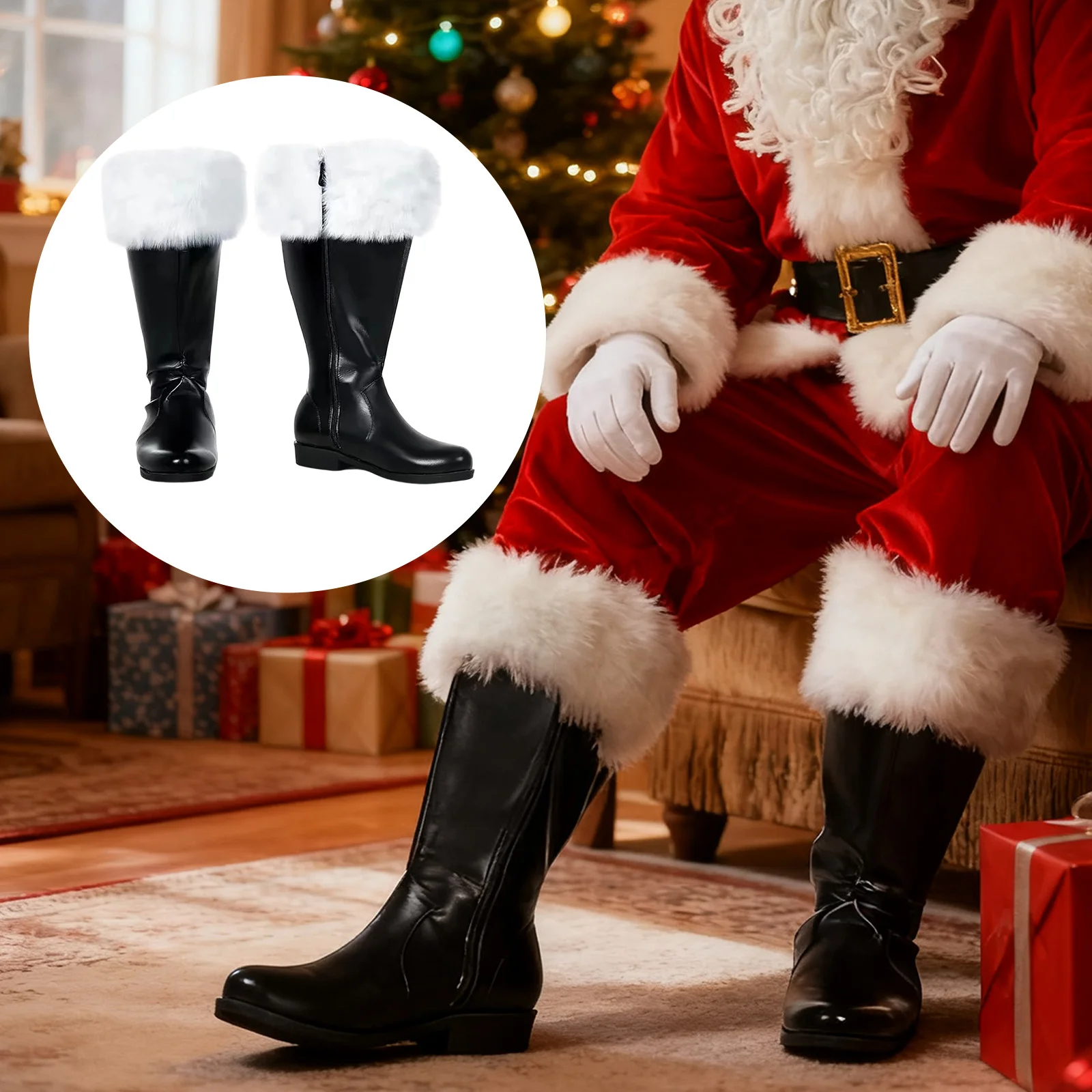 

Рождественские ботинки для косплея, ботинки Санта-Клауса, блестящие женские и мужские зимние ботинки с флисовой подкладкой, обувь для выступлений на сцене, рождественском вечере