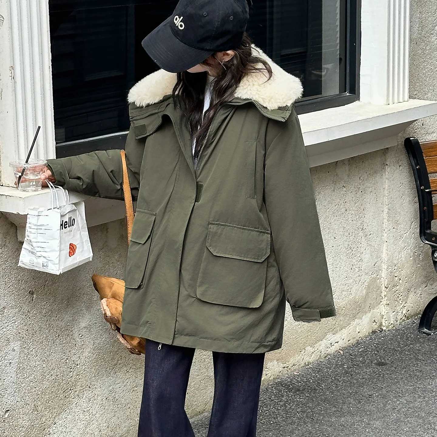 معطف سترة باللون الأخضر العسكري للفتيات مع بطانة وياقة من الفرو الصناعي، ملابس خارجية شتوية دافئة مع جيوب، سترة عصرية للفتيات #4