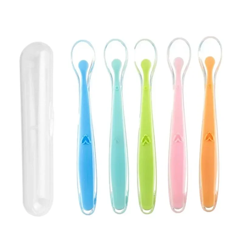 Cuillères en Silicone sans BPA pour bébé, cuillères souples pour nourrissons de première étape, cuillère d'alimentation d'entraînement pour bébé, cuillère alimentaire complémentaire pour tout-petits